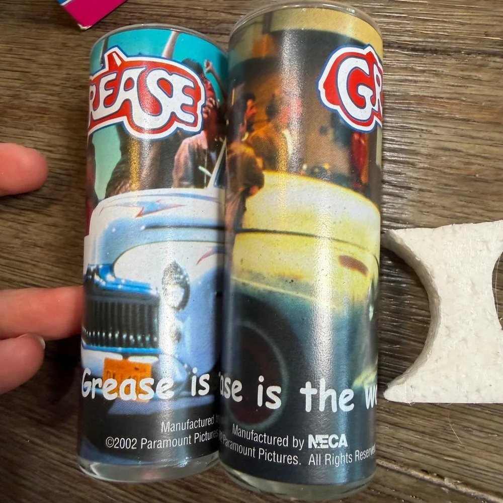 NECA Grease Movie Glassware Set 2002 Paramount Pictures Shot Glass Shooters 2pc